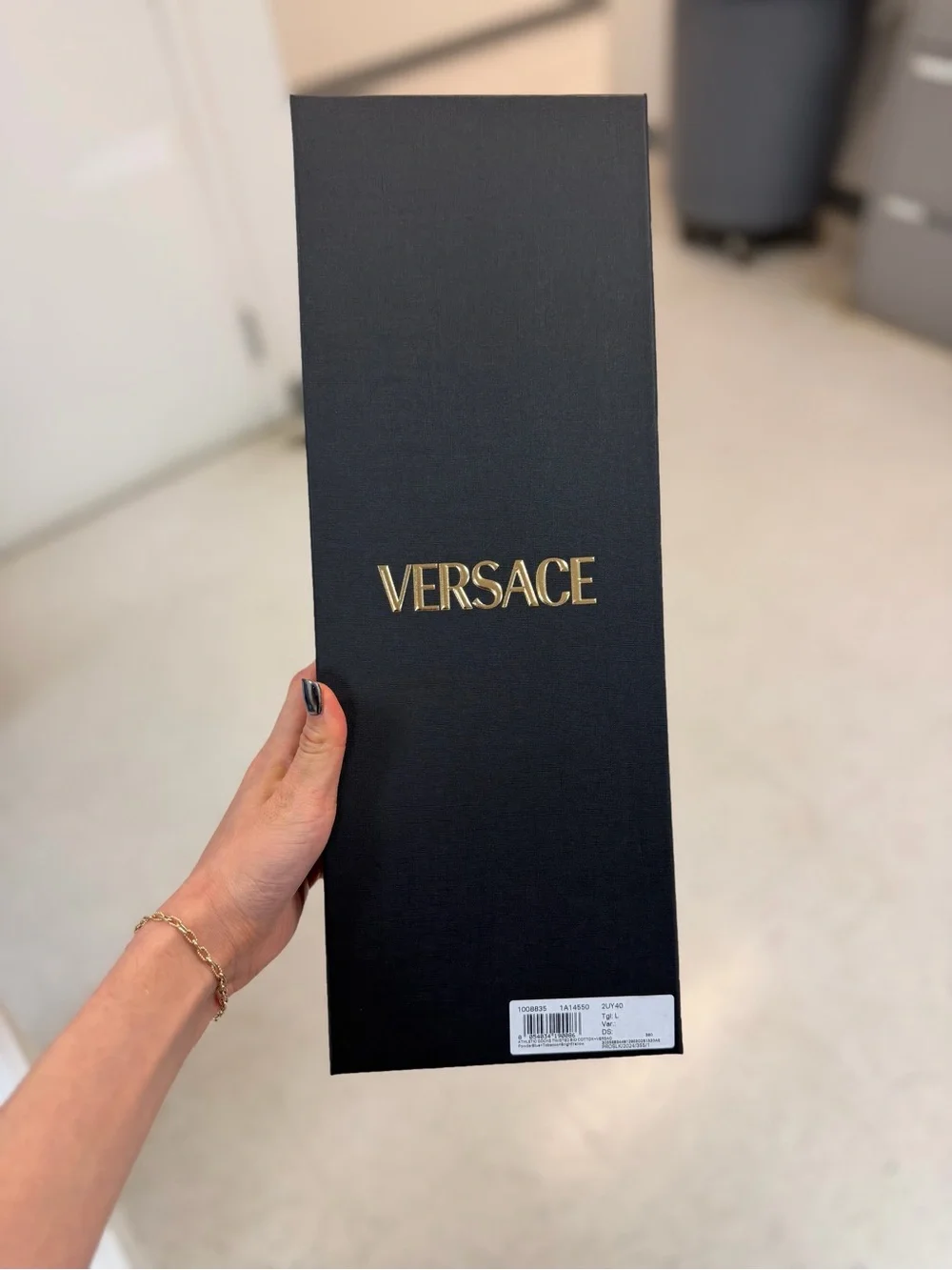 Versace Light Blue Crew Socks with Yellow and Brown Zigzag